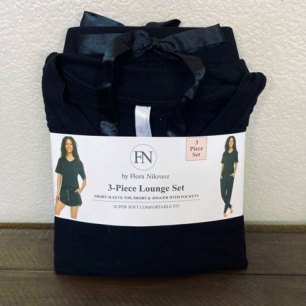 Flora Nikrooz 3-Piece Soft Loungewear PJ Sleep Jogger Shorts Set